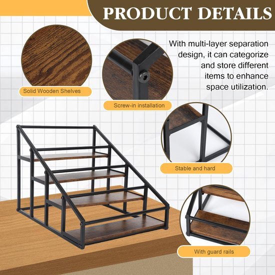 Unyqoos® Stijlvol houten wijnrek met metalen houders en dienblad voor keuken en bar