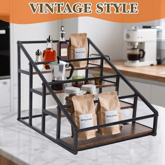 Unyqoos® Stijlvol houten wijnrek met metalen houders en dienblad voor keuken en bar