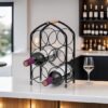 Unyqoos® Compact en stijlvol wijnrek voor zes flessen met houten handgreep
