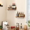 Unyqoos® Houten wandgemonteerd wijnrek met glazenhouder voor keuken en bar