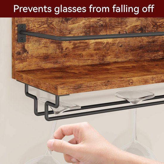 Unyqoos® Houten wandgemonteerd wijnrek met glazenhouder voor keuken en bar