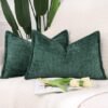 Unyqoos ® Moderne Decoratieve Chenille en Fluwelen Kussenhoezen Set van 2 met Stijlvolle Rand, Donkergroen, 30 x 50 cm