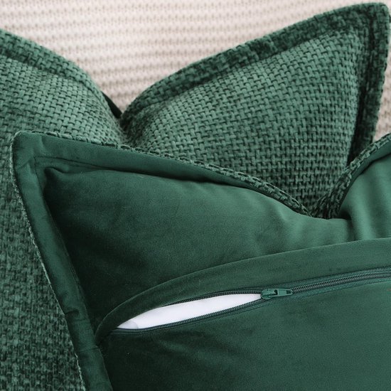 Unyqoos ® Moderne Decoratieve Chenille en Fluwelen Kussenhoezen Set van 2 met Stijlvolle Rand, Donkergroen, 30 x 50 cm