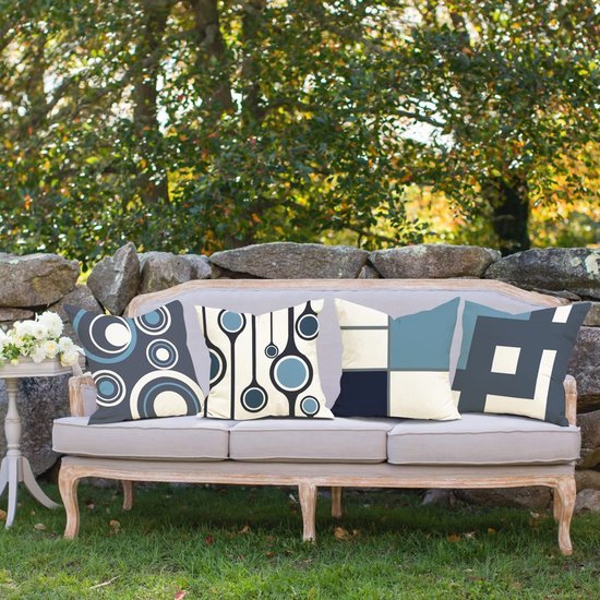 Unyqoos ® Set van 4 Stijlvolle Kussenhoezen met Geometrisch Design voor Binnen en Buiten, 40 x 40 cm