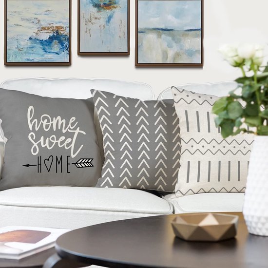 Unyqoos ® Set van 4 Linnen Sierkussenslopen voor Binnen en Buiten, Grijze Print, 40 x 40 cm