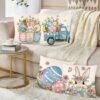Unyqoos ® Kussenhoezen Set van 4 met Paasthema voor Lente Decoratie in Woonkamer of Slaapkamer