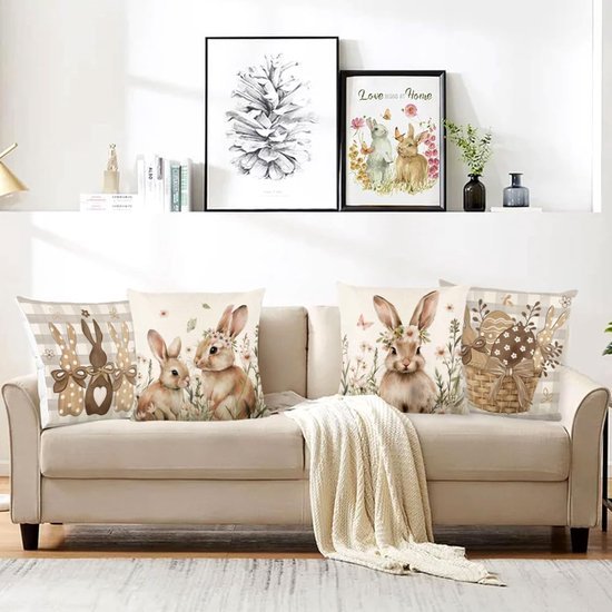 Unyqoos ® Kussenhoezen Set van 4 met Paasthema voor Lente Decoratie in Woonkamer of Slaapkamer
