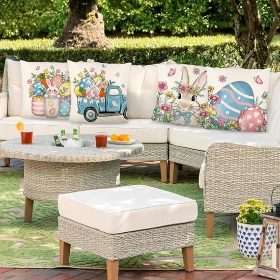 Unyqoos ® Kussenhoezen Set van 4 met Paasthema voor Lente Decoratie in Woonkamer of Slaapkamer