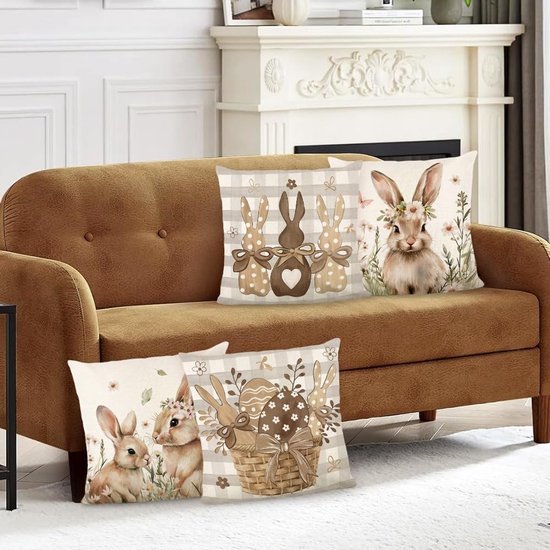Unyqoos ® Kussenhoezen Set van 4 met Paasthema voor Lente Decoratie in Woonkamer of Slaapkamer