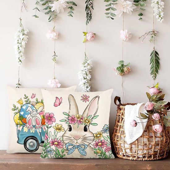 Unyqoos ® Kussenhoezen Set van 4 met Paasthema voor Lente Decoratie in Woonkamer of Slaapkamer