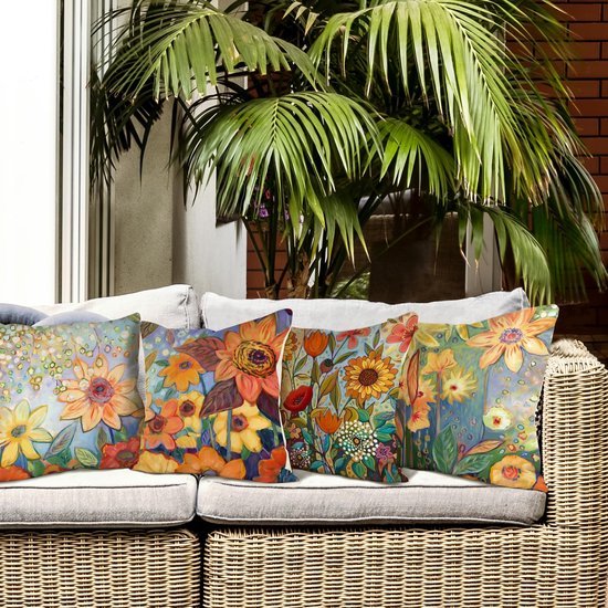 Unyqoos ® Sierlijke Waterverf Bloemen Kussenhoezen Set van 4 voor Binnen en Buiten 40 x 40 cm