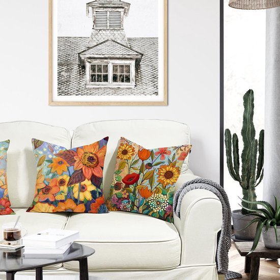 Unyqoos ® Sierlijke Waterverf Bloemen Kussenhoezen Set van 4 voor Binnen en Buiten 40 x 40 cm