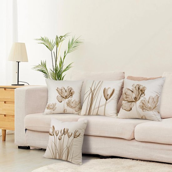 Unyqoos ® Set van 4 Luxe Linnen Bloemen Kussenhoezen voor Binnen en Buiten - 40 x 40 cm