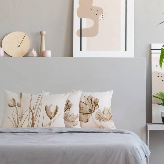 Unyqoos ® Set van 4 Luxe Linnen Bloemen Kussenhoezen voor Binnen en Buiten - 40 x 40 cm