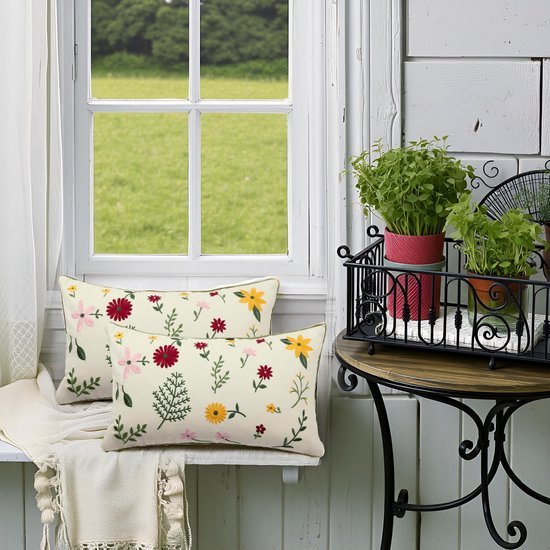 Unyqoos ® Kleurrijke Geborduurde Kussenhoezen voor Binnen en Buiten, Set van 2 Stuks, 30 x 50 cm