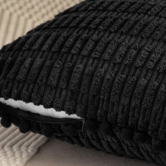 Unyqoos ® Set van Twee Luxe Kussenslopen van Corduroy Fluweel met Pompons voor Moderne Stijl