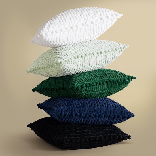 Unyqoos ® Set van Twee Luxe Kussenslopen van Corduroy Fluweel met Pompons voor Moderne Stijl
