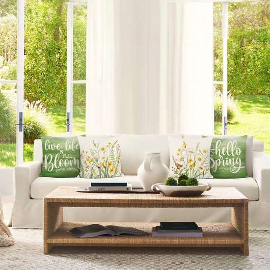 Unyqoos ® Set van 4 Decoratieve Kussenhoezen met Lente Bloemenmotief voor Binnen en Buiten 45 x 45 cm