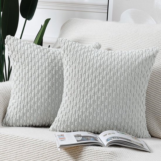 Unyqoos® Set van Twee Zachte Gestreepte Boho Kussenhoezen voor Slaapkamer en Bank, Grijs-Wit, 50 x 50 cm