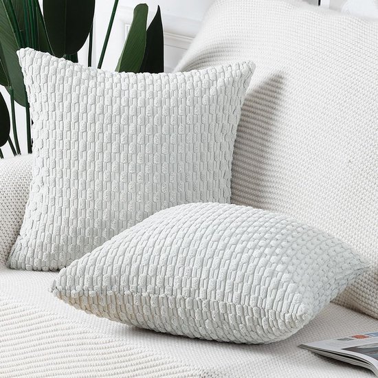 Unyqoos® Set van Twee Zachte Gestreepte Boho Kussenhoezen voor Slaapkamer en Bank, Grijs-Wit, 50 x 50 cm