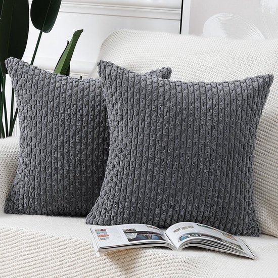 Unyqoos® Set van Twee Luxe Boho Gestreepte Kussenhoezen voor Slaapkamer en Bank, Grijs, 50 x 50 cm
