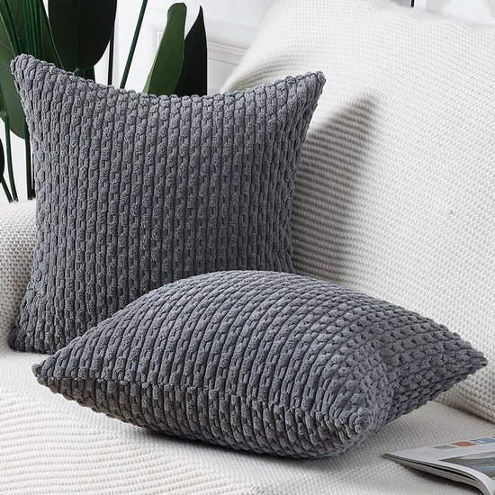 Unyqoos® Set van Twee Luxe Boho Gestreepte Kussenhoezen voor Slaapkamer en Bank, Grijs, 50 x 50 cm