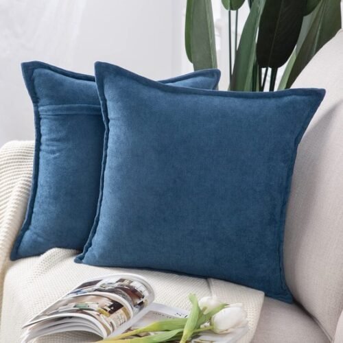 Unyqoos® Set van 2 Luxe Chenille Sierkussenhoezen in Zacht Denim Blauw, 45 x 45 cm