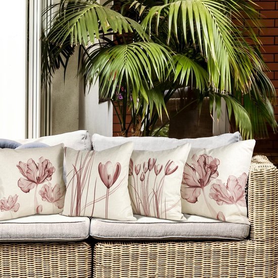 Unyqoos ® Sierlijke Bloemen Kussenhoezen Set van 4 in Linnen voor Binnen- en Buitengebruik 40x40 cm