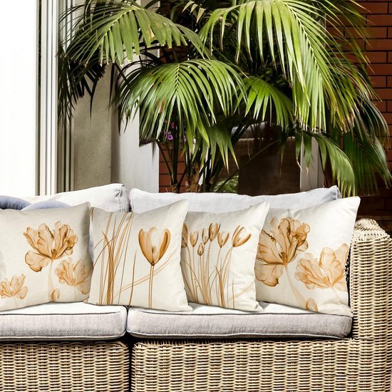 Unyqoos ® Set van 4 Elegante Bloemen Kussenhoezen voor Binnen en Buiten, 40 x 40 cm, Linnen Design