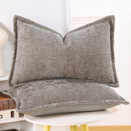 Unyqoos ® Luxueuze Set van 2 Moderne Chenille en Fluwelen Kussenhoezen met Decoratieve Rand voor Elegant Interieur