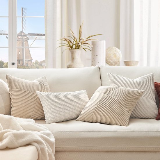 Unyqoos ® Kussenslopen Set van 2 in Corduroy Fluweel met Geometrisch Windmolen Patroon voor Woonkamer en Slaapkamer Decoratie