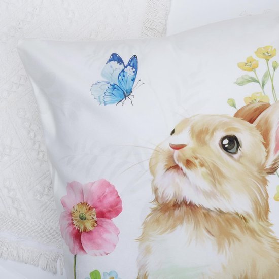 Unyqoos ® Set van 4 Decoratieve Kussenslopen met Lente Haas en Bloemenmotief voor Thuisdecoratie