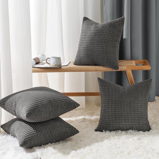 Unyqoos® Kussenslopen Set van 4 in Zacht Antraciet Corduroy voor Stijlvolle Interieurdecoratie