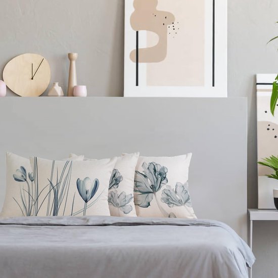 Unyqoos ® Set van 4 Bloemenpatroon Kussenhoezen voor Binnen en Buiten, 40 x 40 cm