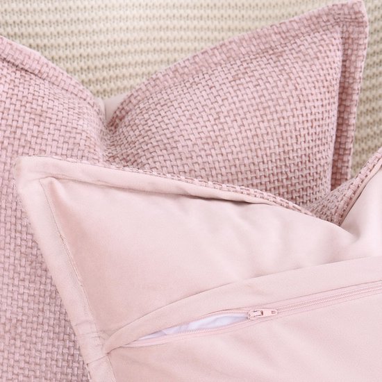 Unyqoos ® Set van 2 Luxe Chenille en Fluweel Kussenhoezen met Stijlvolle Rand in Roze, 30 x 50 cm