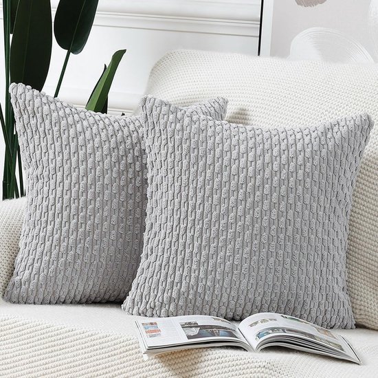 Unyqoos® Set van 2 Stijlvolle Boho Kussenslopen in Zachte Corduroy voor Slaapkamer en Bank, Lichtgrijs 50x50 cm