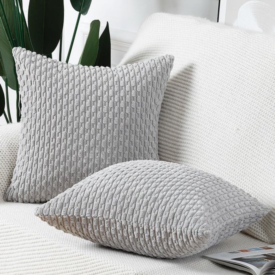 Unyqoos® Set van 2 Stijlvolle Boho Kussenslopen in Zachte Corduroy voor Slaapkamer en Bank, Lichtgrijs 50x50 cm