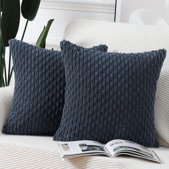 Unyqoos® Set van 2 Luxe Bohemian Gestreepte Kussenhoezen voor Slaapkamer en Woonkamer, Donkerblauw, 50 x 50 cm