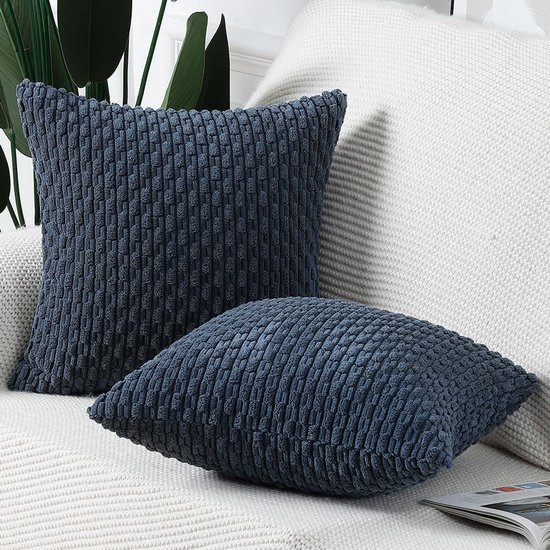 Unyqoos® Set van 2 Luxe Bohemian Gestreepte Kussenhoezen voor Slaapkamer en Woonkamer, Donkerblauw, 50 x 50 cm