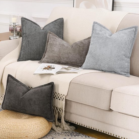 Unyqoos ® Set van 2 Luxe Chenille en Fluweel Decoratieve Kussenhoezen met Stijlvolle Rand voor Bank en Slaapkamer