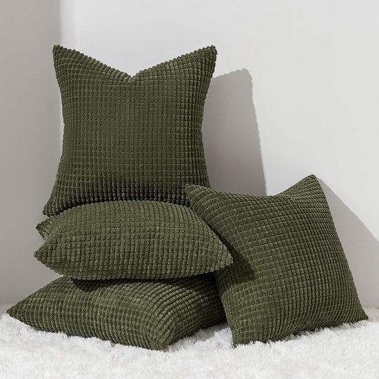Unyqoos® Kussenslopen Set van 4 in Olijfgroen Corduroy voor Diverse Interieur Stijlen en Comfort