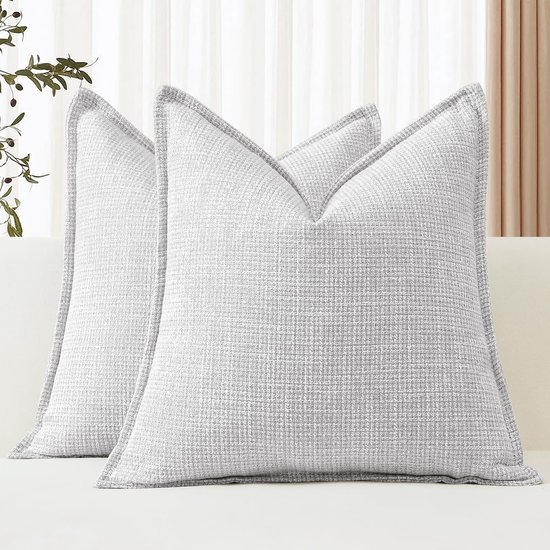 Unyqoos® Set van 2 Moderne Linnen Kussenhoezen voor Stijlvolle Woonkamerdecoratie in Lichtgrijs, 50 x 50 cm