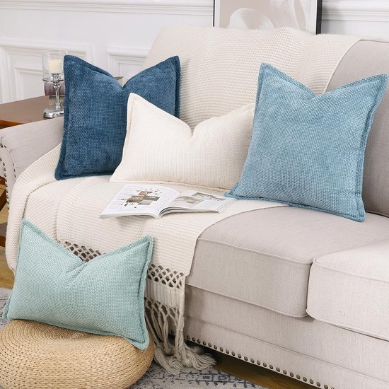 Unyqoos ® Set van 2 Luxe Chenille en Fluwelen Kussenhoezen met Stijlvolle Rand voor Woonkamer en Slaapkamer