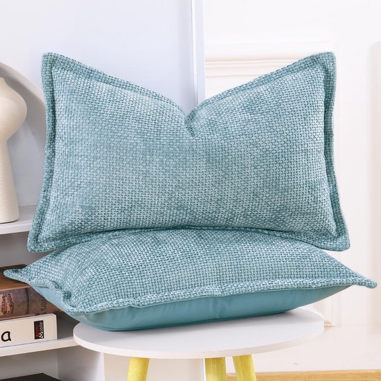 Unyqoos ® Set van 2 Luxe Chenille en Fluwelen Kussenhoezen met Stijlvolle Rand voor Woonkamer en Slaapkamer