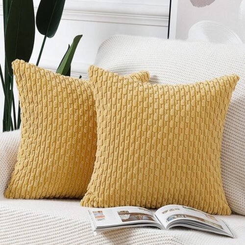 550x550-37816.jpg Unyqoos® Set van 2 Luxe Gestreepte Kussenslopen, Zachte Decoratieve Hoezen voor Slaapkamer en Bank, Geel, 50x50 cm