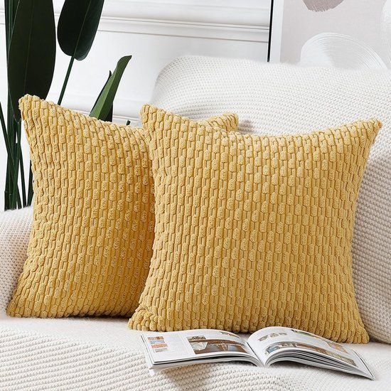 Unyqoos® Set van 2 Luxe Gestreepte Kussenslopen, Zachte Decoratieve Hoezen voor Slaapkamer en Bank, Geel, 50x50 cm
