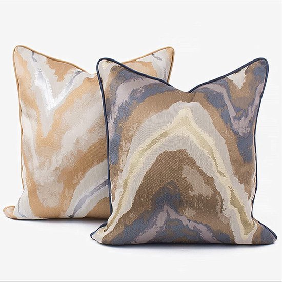 Unyqoos® Maritiem Blauw en Gouden Decoratieve Kussenhoes voor Moderne Woonkamer en Slaapkamer, 45 x 45 cm