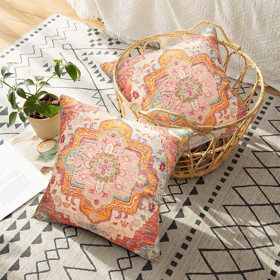 550x550-37887.jpg Unyqoos® Chique Boho Kussenhoezen Set van 2 met Geometrisch Tapijtpatroon en Mandala Bloem Design