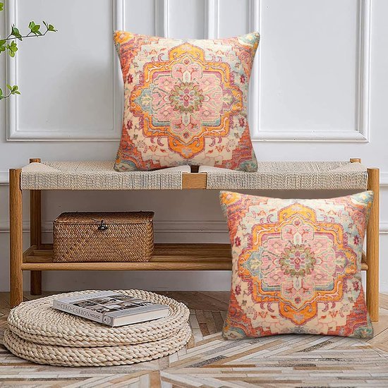 550x550-37888.jpg Unyqoos® Chique Boho Kussenhoezen Set van 2 met Geometrisch Tapijtpatroon en Mandala Bloem Design