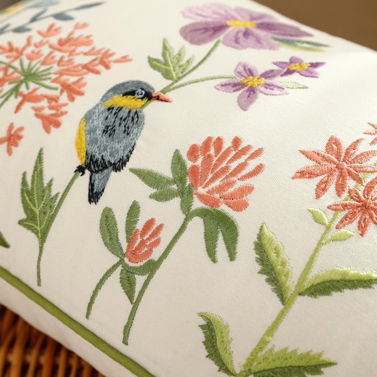 Unyqoos ® Set van 2 Kussenslopen met Bloemenborduurwerk en Vogeldesign voor Slaapkamer en Tuin